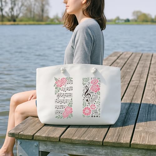 12Pcs Musical Note Stencil PET Painting Templates Inlay Border Stencils for Furniture Reusable DIY Craft for Wall Wood Fabric Canvas Paper Home Decor - color: note element