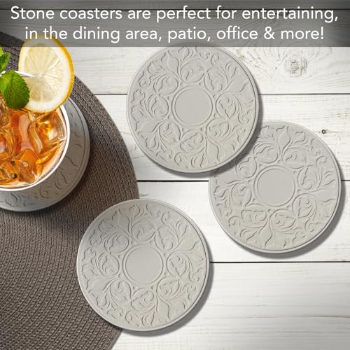 Thirstystone Victorian Lace 4 Pack Embossed Stone Coaster Set Manufactured in The USA Absorbent Classic