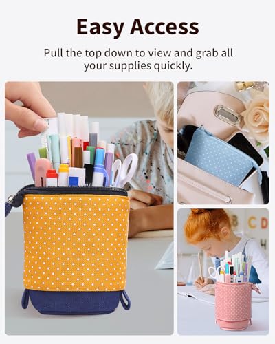 Sooez Standing Pencil Case, Cute Stand up Pencil Pouch, Telescopic Pen Bag - color: Orange