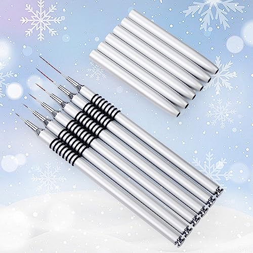 Nail Art Liner Brushes Set, 6Pcs Nail Art Design Brush Striping Thin Long Lines | Dotting Drawing Pen, UV Gel Polish Painting Metal Handle Striper Brushes Size 5/7/9/11/20/25mm - color: Silver