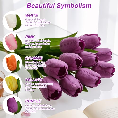 10 Stems 14 Inch Tulips Artificial Flowers Realistic Faux Flowers - color: Purple
