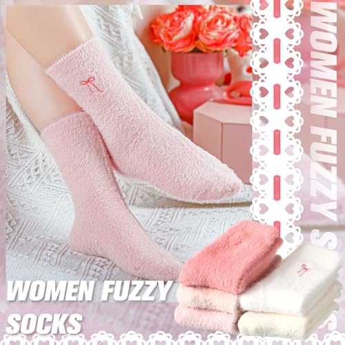 Geyoga 5 Pairs Fuzzy Bow Socks for Women Fluffy Slipper Gift - color: Gradient Pink