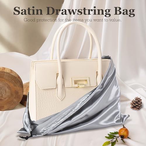 Vonty Grey Satin Dust Bags 3 Pack Drawstring Pouch for Purse, 23.6x19.6in - color: Grey, size: 23.6 x 19.6