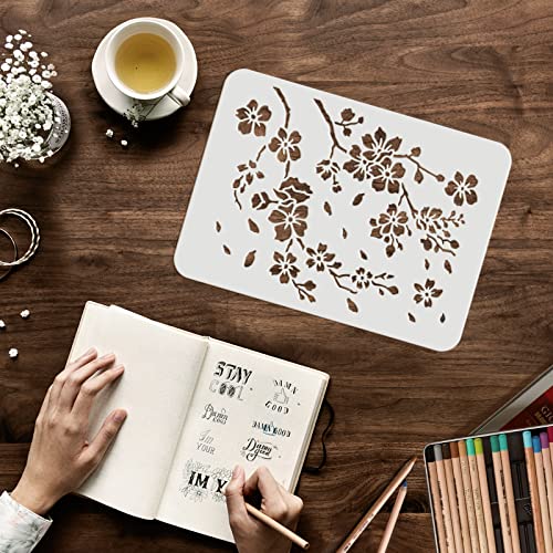 FINGERINSPIRE 4PCS Cherry Blossom Branch Stencils 11.7x8.3 inch A4 Size