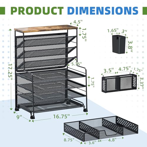 Ekisemio 8 Tier Desk File Organizer with Sliding Drawer, Desktop Organizers and Accessories, Letter Size File Organizer for Desk, Black