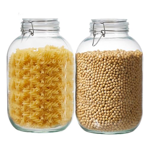 2 Pack 1 gallon Food Storage Jars with Airtight Lids, Preserving Seal Wire Clip Fastening Glass Containers, Canisters for Kitchen, Flour, Cereal, Pasta, Sugar, Beans, Pickling Jars(1 Gallon*2) - size: 1 Gallon*2
