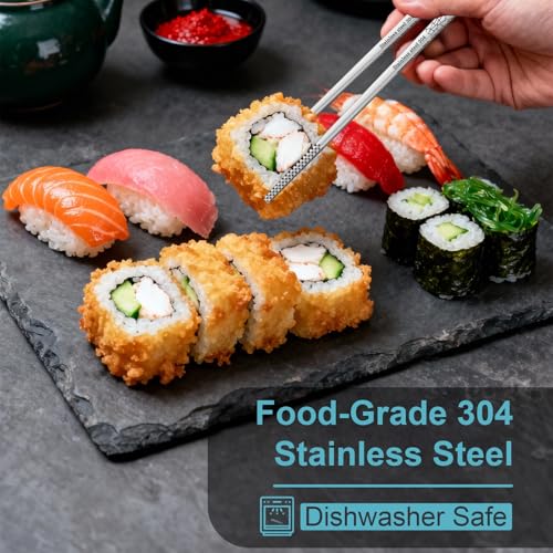 Reusable Metal Chopsticks, 304 Stainless Steel, 5 Pairs, 9.25 Inches