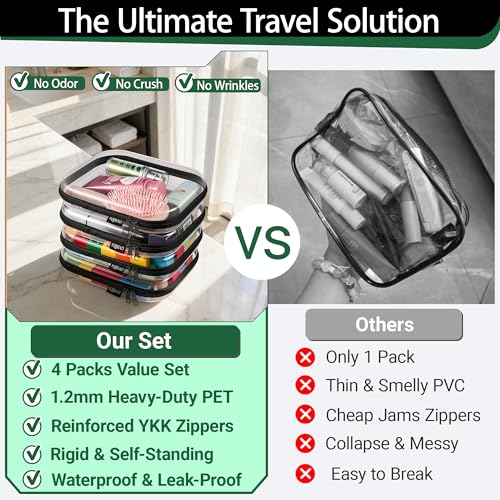 YQBRAO Clear Hard Shell Zipper Cases, 4 Medium Makeup Organizers, Black - color: Black, size: 4 Pack(M)