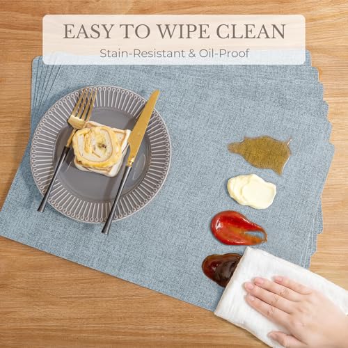 Romanstile Faux Leather Vinyl Placemats Set of 6, Sky Blue - color: Sky Blue