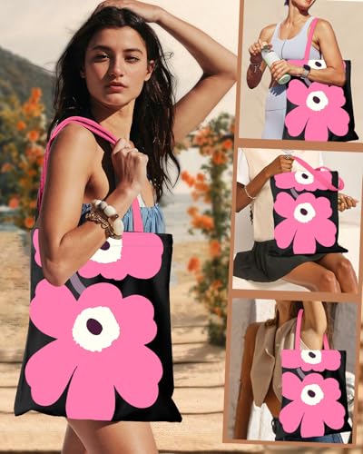 Miss Adola Canvas Tote Bag for Women with Inner Pocket - color: Bk Pk Flower