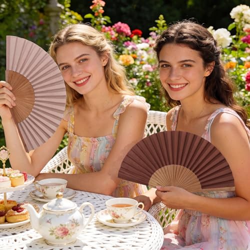 Blulu 6 Pack Silk Fans Handheld for Women Wood Frame,Nude Color - color: Nude Color