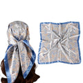 35 Inches Silk Head Scarf-Satin Hair Scarves Silk Bandana Scarf Headscarf for Women's Fashion Scarves - color: Large Floral Cashew Nut - Blue