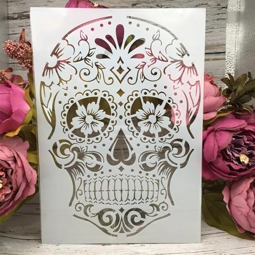 TIAMECH A4 Reusable Mandala Sugar Dead Skull Stencil for Painting - style: Mandala Skull