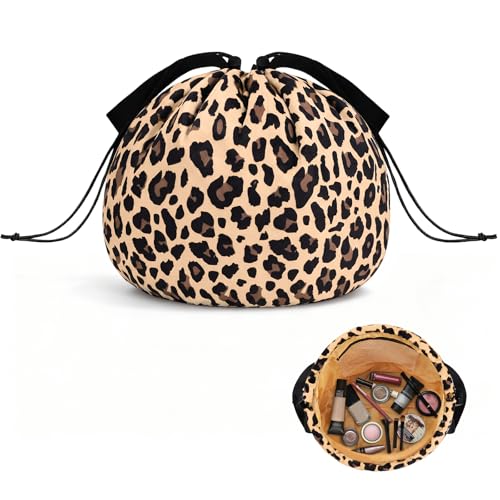 Funny Leopard Drawstring Makeup Bag, Travel Toiletry Cosmetic Organizer - color: C-LeopardPrint