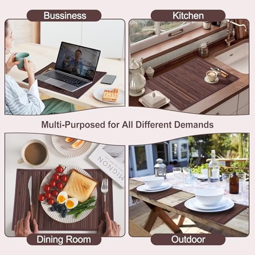 Bamboo Placemats Set of 6 with Fabric Border, Table Mats, Walnut - color: Walnut, size: Set of 6