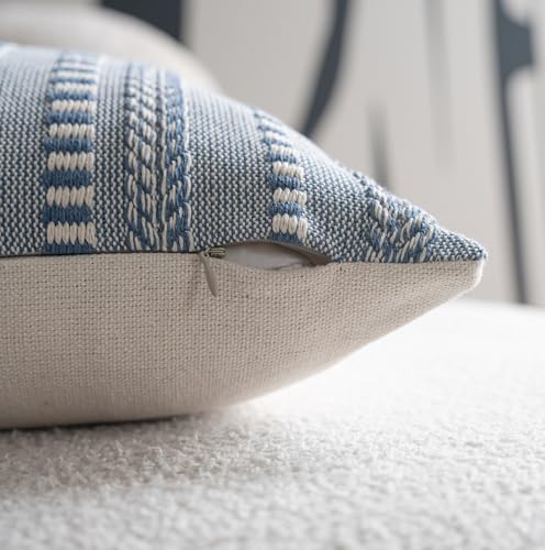 Cethom Boho Throw Pillow Covers 22x22 Inch Set of 2, Farmhouse Decorative Couch Pillow Cases, Blue Accent Pillows of Bed, Sofa Bedroom Living Room Home Decor Cushion Cover - color: Blue, size: 22" x 22" (Pack of 2)