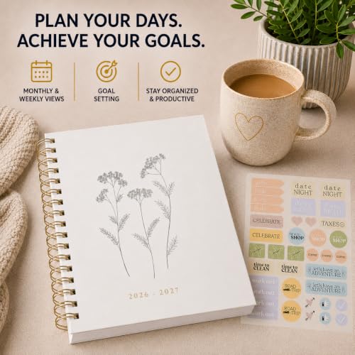 WORLD TRAVELER Academic Planner School Organizer Jul 2026-Dec 2027, 7"x9" - color: Ivory Flowers