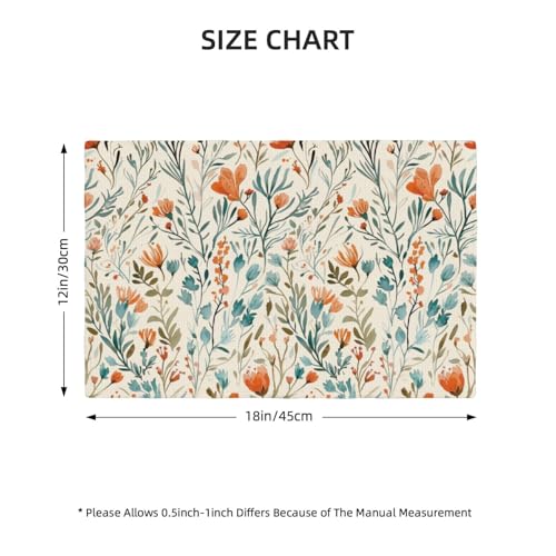 Vintage Boho Teal Orange Floral Placemats Set of 6 12x18 Inch - color: Teal Orange, size: Set of 6