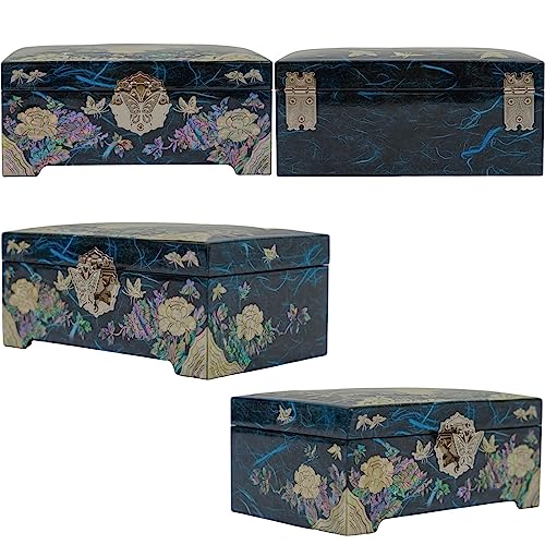 February Mountain Mother of Pearl Jewelry Organizer Box with Ring Tray - Gifts for Women Unique gift for women who have everything - color: Blue