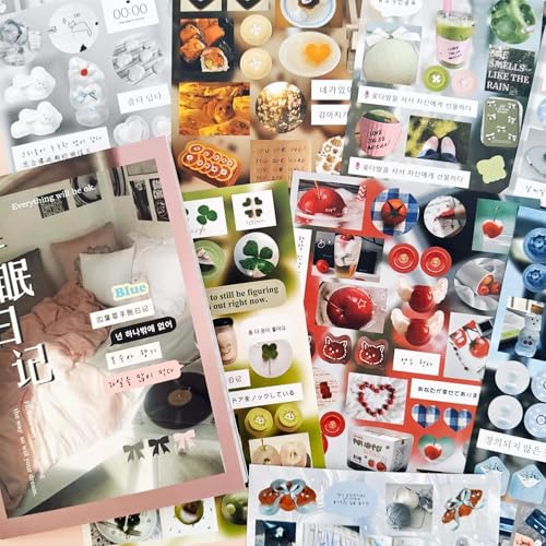 500+ Japanese Stickers Book for Junk Journal,20 Sheets Kawaii Japanese Stickers,Vintage Aesthetics Sticker for Journaling,Bullet Journaling,Scrapbooking,Photo Frame,Notebook,Calendar(Half Sleep Diary) - color: Whispered