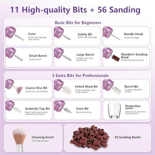 TUOBEO Cordless Nail Drill Electric Nail File Kit, Rechargeable Efile Set - color: Purple