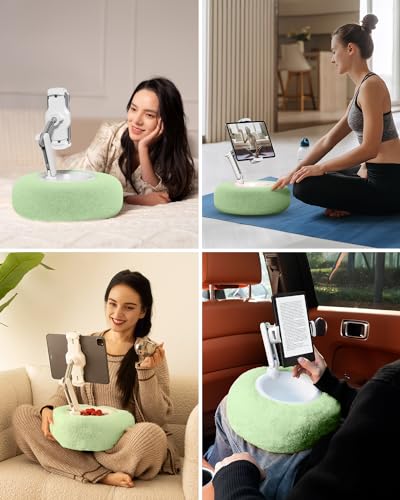 Viozon Tablet Stand Pillow, Compatible with 4.7"-13" Phone/Tablet, iPad, iPhone, Samsung, Google, Kindle, 360°Adjustable Phone Holder for Bed with Soft Plush Fabric, and Detachable Bowl, Green - color: Green
