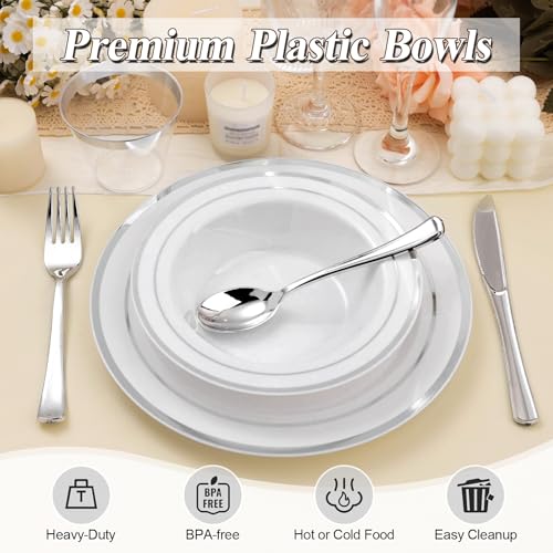 BESTSTAR 100 Pack Disposable Soup Bowls with Silver Rim - color: Silver, size: 100 pack