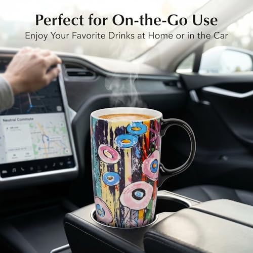 Topadorn 17oz Ceramic Travel Mug with Lid, Abstract Art Coffee Mug - color: Abstract Garden