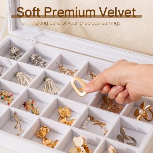 Frebeauty 24 Grid Earring Organizer,Velvet Jewelry Tray with Clear Lid - color: White, size: 24 Grid