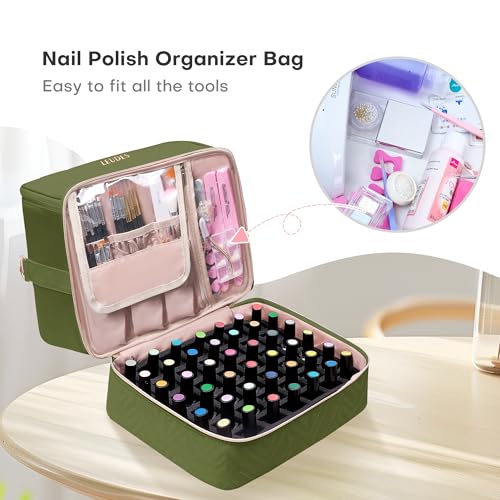 Leudes Nail Bag Polish Organizer Case Holds 42 Bottles & Gel Lamp - color: Army Green