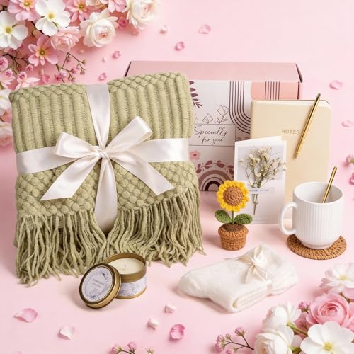 Birthday Gifts for Women, Self Care Gifts Baskets Care Package for Women, Teen Girls, Her, Mom, Sister, Best Friend, Wife, Girlfriend, Coworker, Sending Sunshine Sunflower Gift Baskets - color: Sage Green