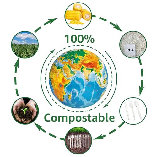 MISISIPI 150-Count Compostable Utensils Set - Heavy Duty BPI Certified, Plastic-Free Disposable Forks, Spoons, Knives for BBQ, Camping, Events, Plant-Based Cutlery - style: Cutlery Set-150