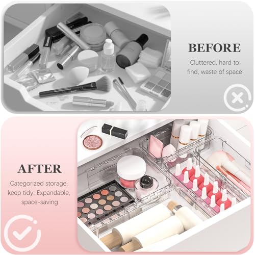 DILIBRA 12 Pcs Clear Extendable Drawer Organizer, Adjustable Drawer Storage - size: 4Pcs Large + 8Pcs Medium