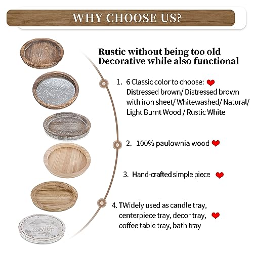 Hanobe Wooden Decortaive Coffee Table Tray, Round Candle Holder Centerpiece - color: Light Burnt Wood