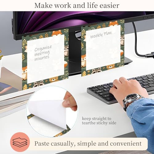 Sticky Notes 3x3 Inches, Cute Self-Stick Note Pads, Funny Memo Pads, Easy to Post Sticky Notes for Office, Home & Notebook Cute Fox Raccoon - color: Cute Fox Raccoon
