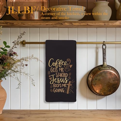 Christian Coffee and Jesus Kitchen Towels 16x24 Inch, Faith Based Gifts, Coffee Lover Gifts Hand Tea Towels for Kitchen Cafe Bar Station Decor -Black - color: Coffee Black