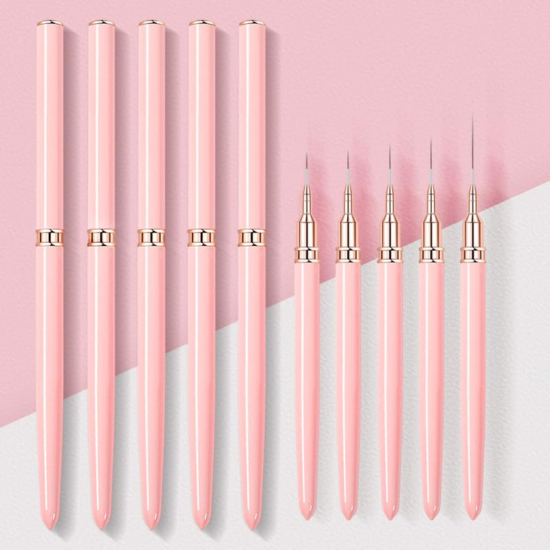 Metallic Nail Art Brushes Superfine Brush 5 Pcs Kit Professional Nail Liner Brush Nail Details Brush Nail Painting and Drawing Liner Brush for Nail Salons - color: g-5pcs