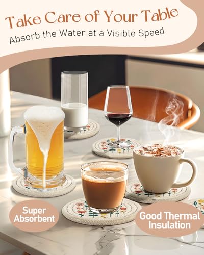 Absorbent Cup Coasters Set of 6 with Holder, Plants - color: Plants
