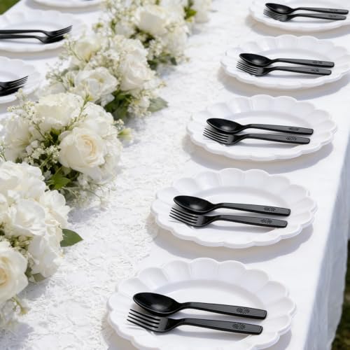 MOACOCK 200 Count Heavy Weight Black Plastic Spoons - color: Black