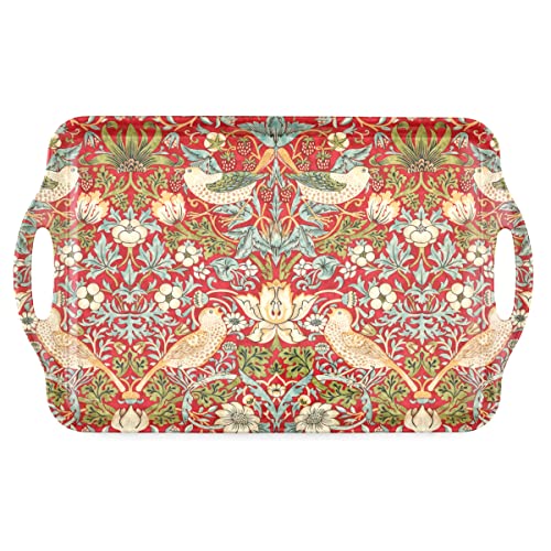 Pimpernel Morris & Co Strawberry Thief Red Large Handled Tray | Serving Tray for Lunch, Coffee, or Breakfast | Made of Melamine for Indoor and Outdoor use | Measures 18.9" x 11.6" | Dishwasher Safe - size: 18.9" x 11.6" x 1", style: Red Strawberry Thief