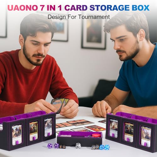 UAONO MTG Commander Deck Box, 6-Deck Modular TCG Deck Case with Dice Tray - color: Black Purple