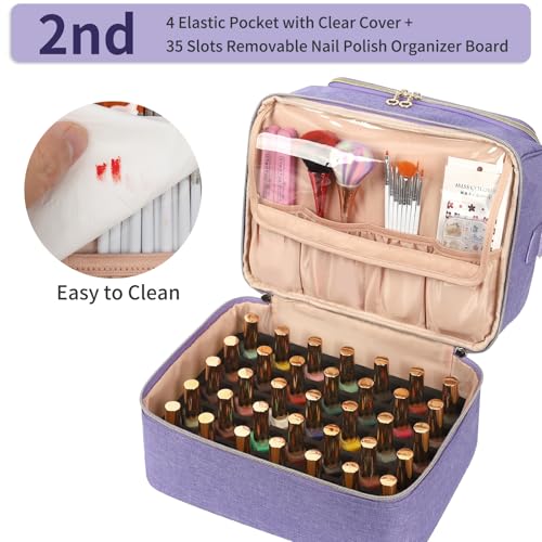 CUBETASTIC Nail Polish Organizer Case, Nail Supplies Storage Box Holds 45 Bottles Nail Polish & Nail Lamp, Travel Nail Tech Carrying Case, Nail Kit Bag For Nail Stuff & Manicure Tools - color: Purple, size: 45 Slots