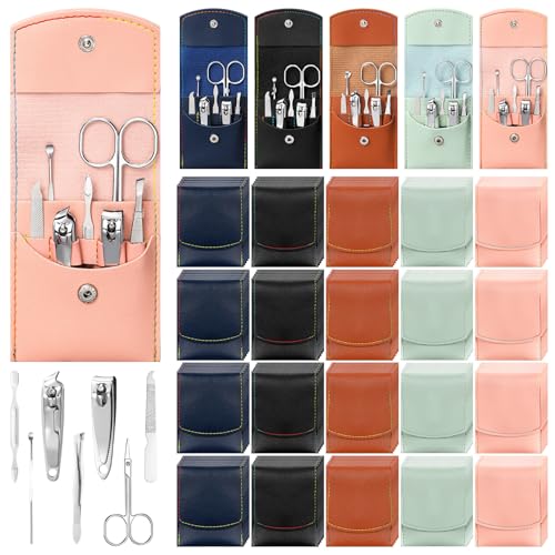 Lasnten 100 Bulk Nail Clipper Set Bulk Manicure Kit Stainless Steel Pedicure Professional Nail Care Kit with Travel Case Portable Grooming for Husband Men Women Family(Multicolor,7 in 1) - color: Multicolor, size: 7 in 1