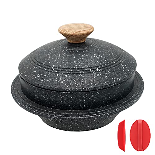 Cast Aluminum Pot with Lid, 63 oz Non-Stick Casserole Dish Korean Stone Bowl Induction Compatible, 1875 ml - Black - color: Black, size: 7.9 in