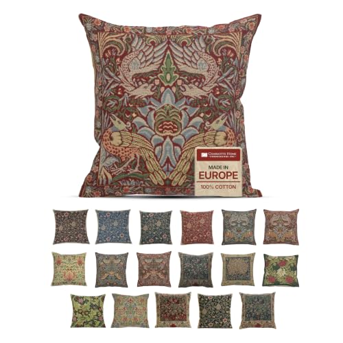 William Morris Peacock and Dragon Red Tapestry Throw Pillow Cover 16 x 16in - color: Peacock and Dragon Red