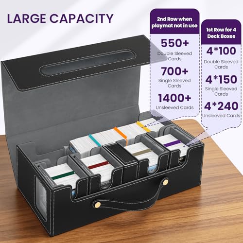 MTG Deck Box Commander 6-In-1 with Playmat Storage,TCG Multi Deck Box - color: Black Gray, size: 6-IN-1 with Playmat Space