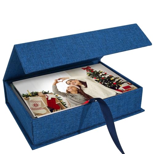 Photo Storage Box 4x6, Linen Photo Box - Blue - color: Navy Blue, size: 4"x6"