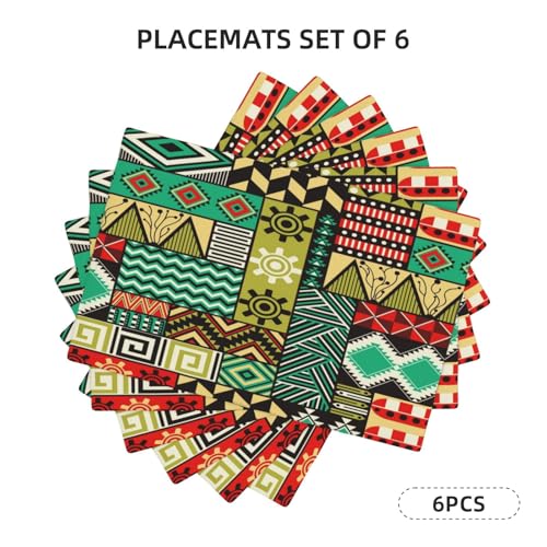 Traditional African Tribal Placemats Set of 6 12x18 Inch - color: Vibrant, size: Set of 6