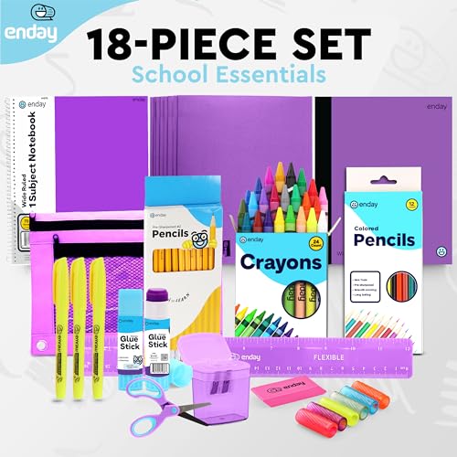 Back to School Supplies for Kids, Purple School Supply Box Grades K-5, Premium Quality Kids School Supplies Kit, Kindergarten School Supplies for Girls and Boys, 71 Piece Set - by Enday - color: Purple, size: 1 Kit