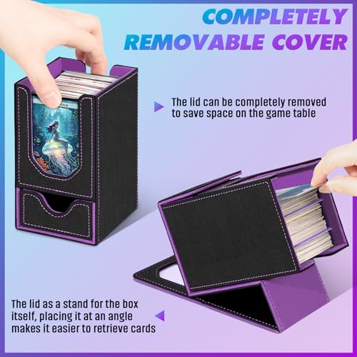 Card Deck Box for MTG Commander, Fits 100+ Double-Sleeved Cards Card Case - color: Black and Purple